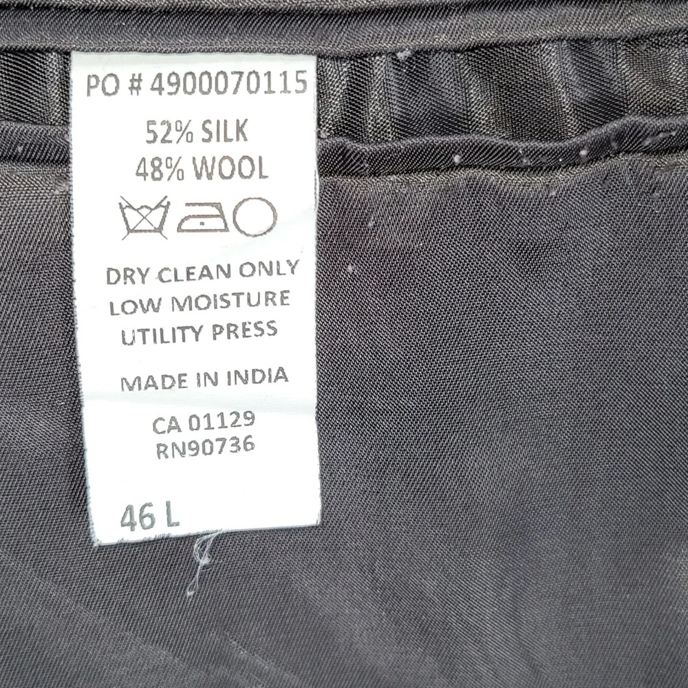 Calvin Klein Mens 46L Silk Wool Blend Blazer Grey Glen Plaid Sport Coat Macy's